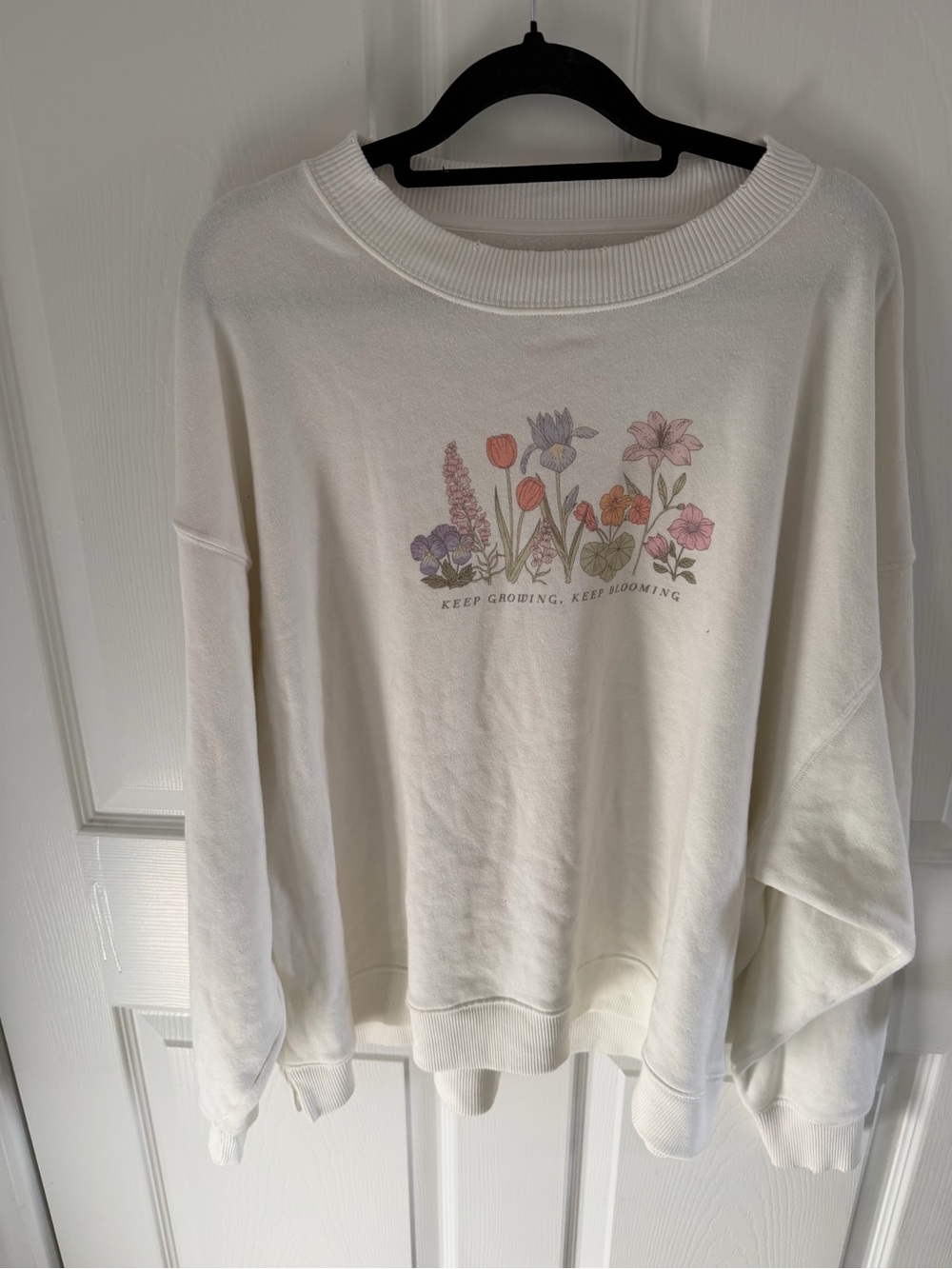 American Eagle Outfitters Cream Floral Graphic Sweatshirt with Pastel Blooms